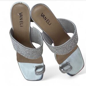Vaneli Silver Rhinestone Block Heel Sandals – Size 9